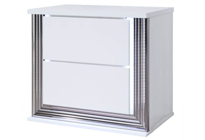 Ylime Smooth White Nightstand With Led - Gate FurnitureNightstand