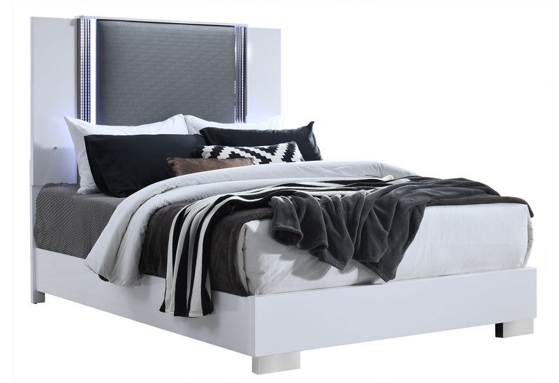 Ylime Smooth White Queen Bed With Led - Gate FurnitureQueen Bed