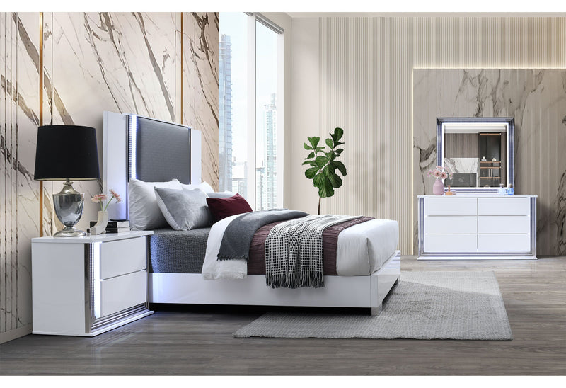 Ylime Smooth White Queen Bed With Led - Gate FurnitureQueen Bed