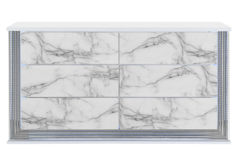 Ylime White Marble Dresser With Led - Gate FurnitureDresser