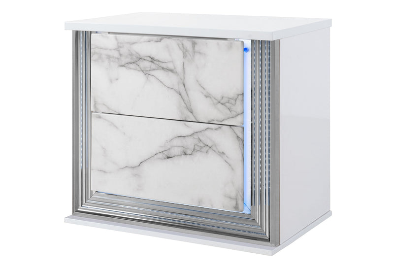 Ylime White Marble Nightstand With Led - Gate FurnitureNightstand