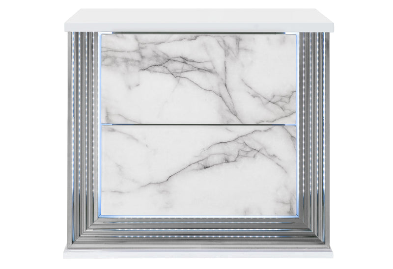 Ylime White Marble Nightstand With Led - Gate FurnitureNightstand