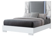 Ylime White Marble Queen Bed With Led - Gate FurnitureQueen Bed
