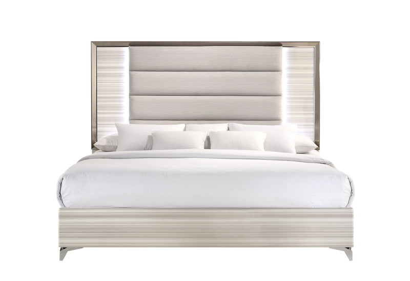Zambrano White King Bed With Led - Gate FurnitureKing Bed