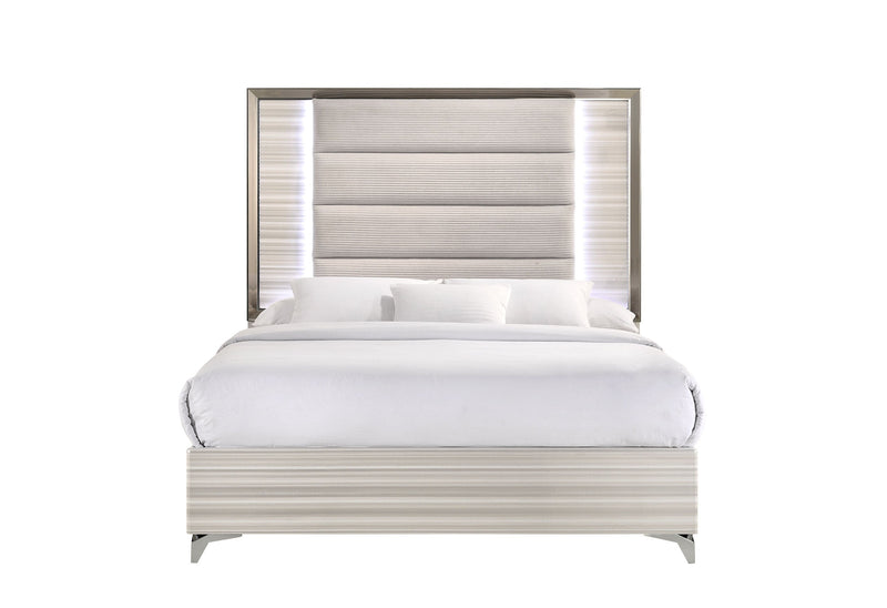 Zambrano White Queen Bed With Led - Gate FurnitureQueen Bed