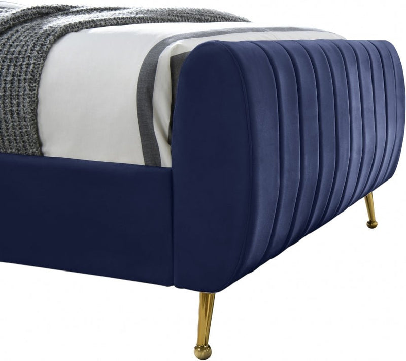 Zara Velvet King Bed (3 Boxes) Blue - Gate FurnitureKing Bed