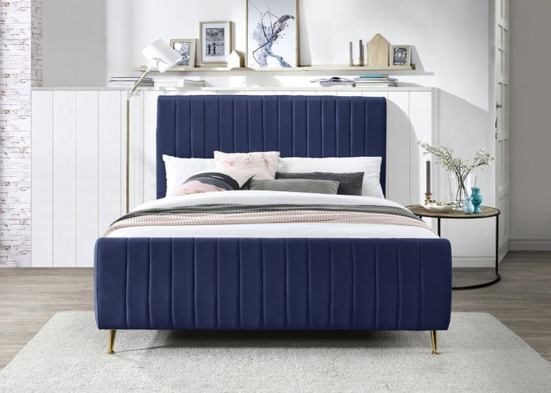 Zara Velvet King Bed (3 Boxes) Blue - Gate FurnitureKing Bed