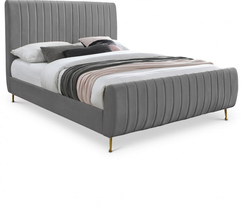 Zara Velvet King Bed (3 Boxes) Grey - Gate FurnitureKing Bed