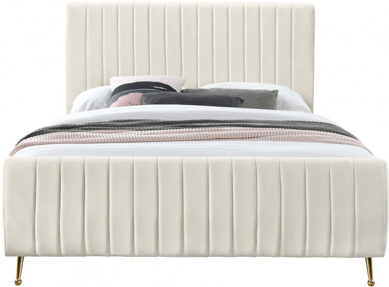 Zara Velvet Queen Bed (3 Boxes) Cream - Gate FurnitureQueen Bed