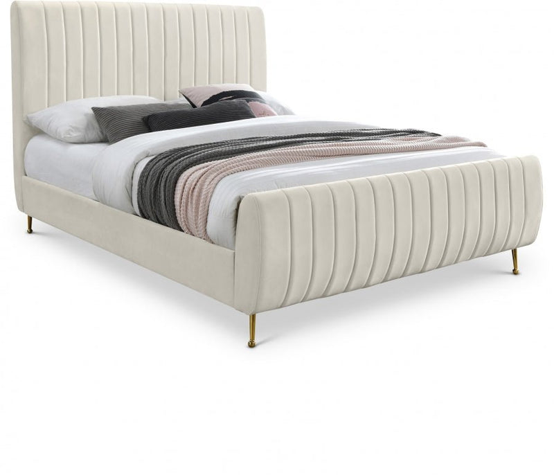 Zara Velvet Queen Bed (3 Boxes) Cream - Gate FurnitureQueen Bed