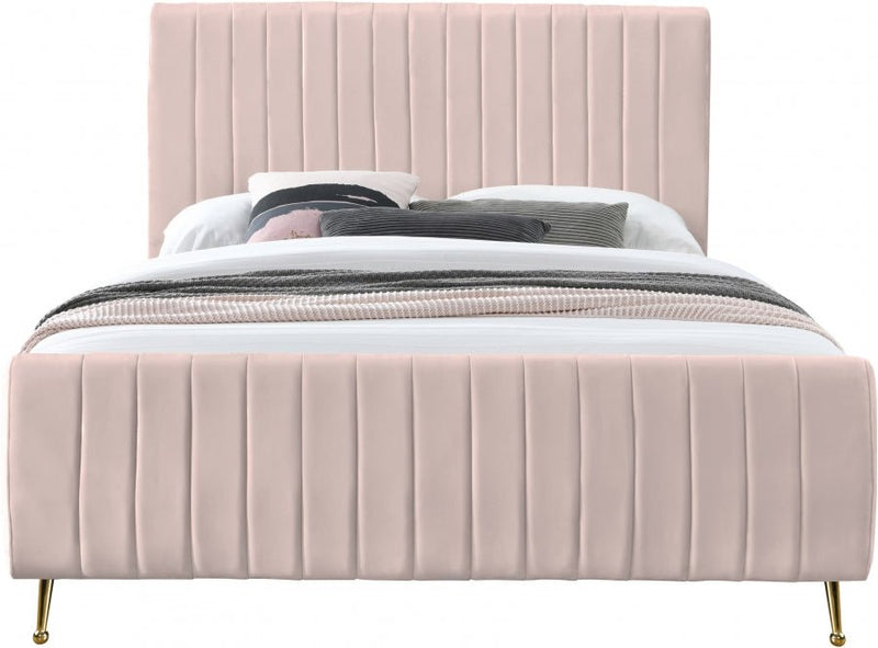 Zara Velvet Queen Bed (3 Boxes) Pink - Gate FurnitureQueen Bed