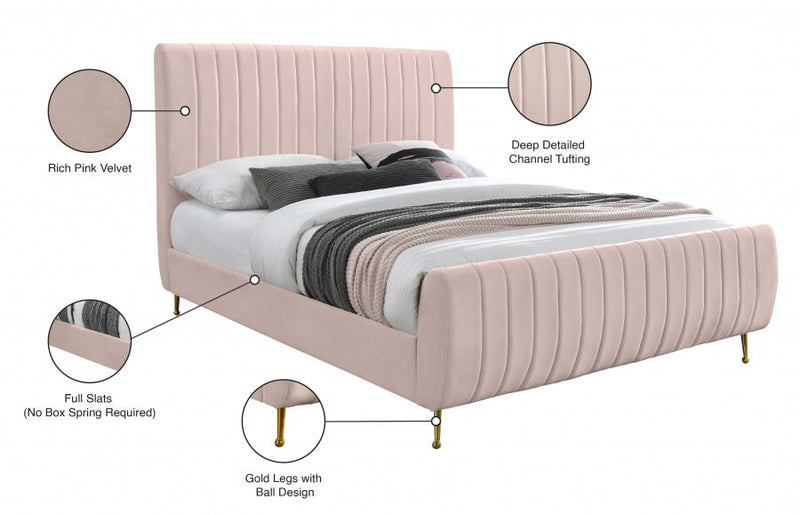 Zara Velvet Queen Bed (3 Boxes) Pink - Gate FurnitureQueen Bed