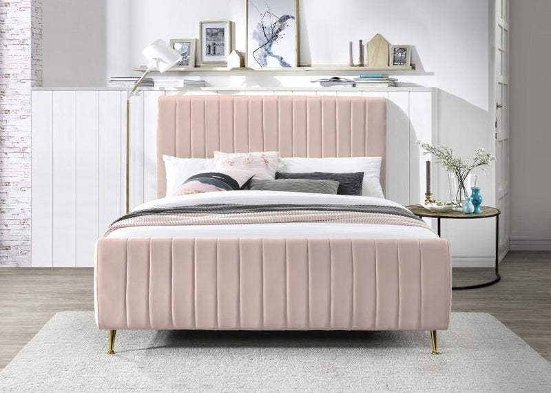 Zara Velvet Queen Bed (3 Boxes) Pink - Gate FurnitureQueen Bed