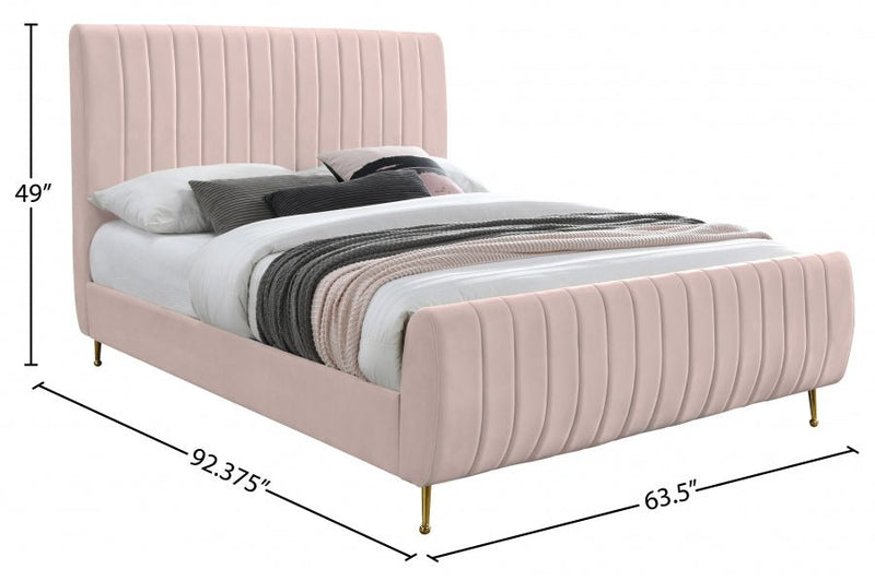 Zara Velvet Queen Bed (3 Boxes) Pink - Gate FurnitureQueen Bed