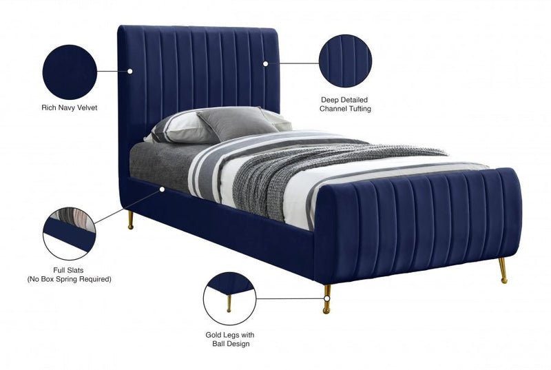 Zara Velvet Twin Bed (3 Boxes) Blue - Gate FurnitureTwin Bed