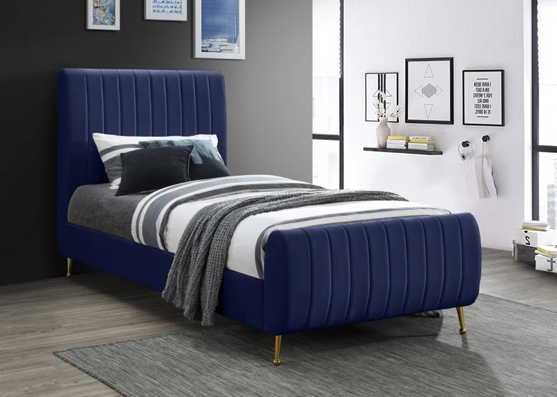 Zara Velvet Twin Bed (3 Boxes) Blue - Gate FurnitureTwin Bed