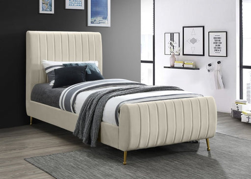 Zara Velvet Twin Bed (3 Boxes) Cream - Gate FurnitureTwin Bed