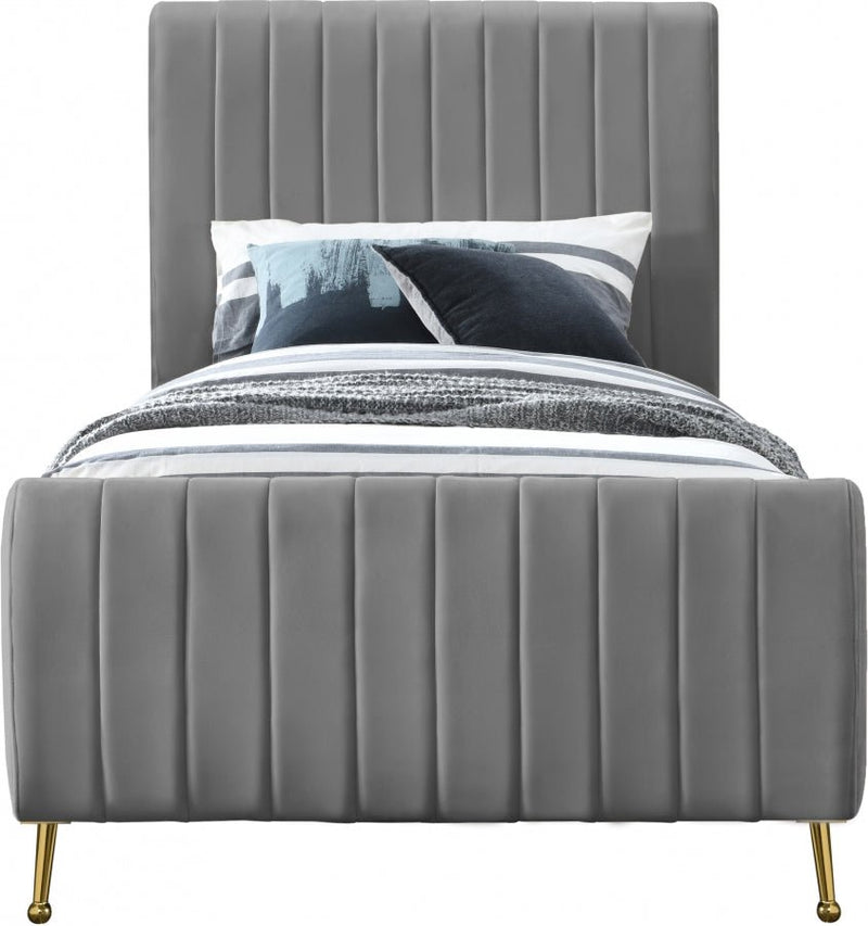 Zara Velvet Twin Bed (3 Boxes) Grey - Gate FurnitureTwin Bed