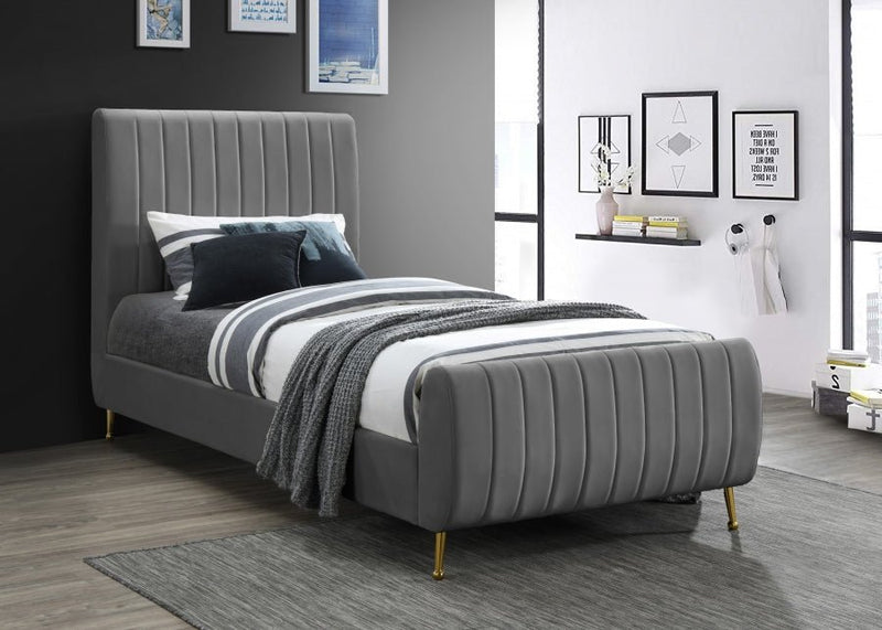 Zara Velvet Twin Bed (3 Boxes) Grey - Gate FurnitureTwin Bed
