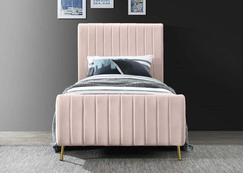Zara Velvet Twin Bed (3 Boxes) Pink - Gate FurnitureTwin Bed