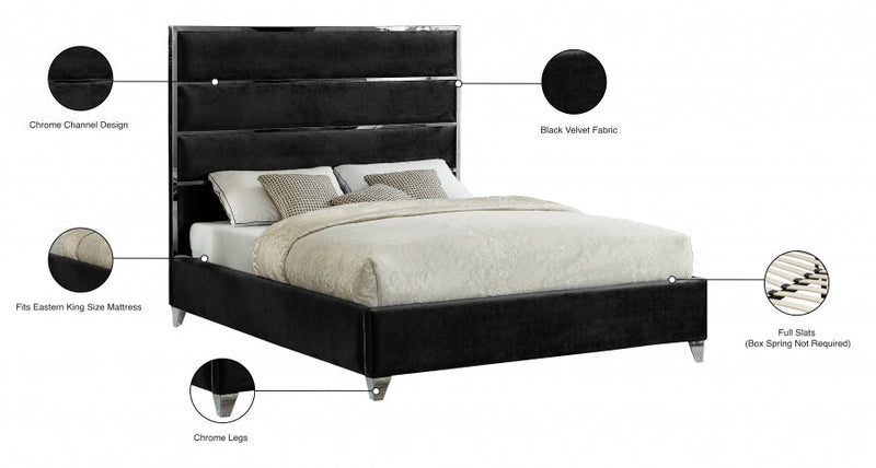 Zuma Velvet King Bed Black - Gate FurnitureKing Bed