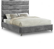 Zuma Velvet Queen Bed Grey - Gate FurnitureQueen Bed