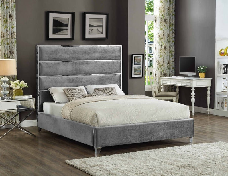 Zuma Velvet Queen Bed Grey - Gate FurnitureQueen Bed