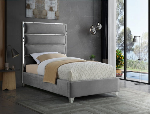 Zuma Velvet Twin Bed Grey - Gate FurnitureTwin Bed