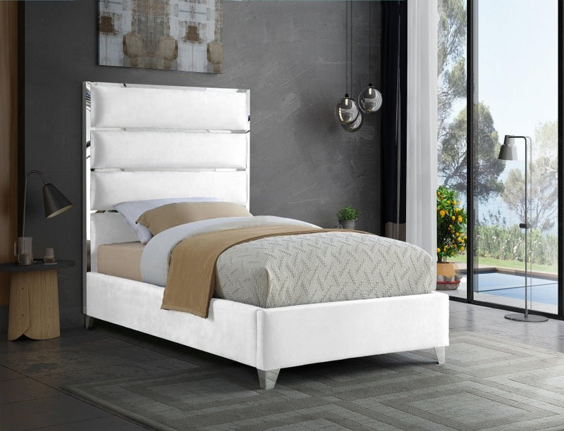 Zuma Velvet Twin Bed White - Gate FurnitureTwin Bed