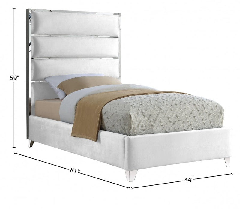 Zuma Velvet Twin Bed White - Gate FurnitureTwin Bed