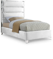 Zuma Velvet Twin Bed White - Gate FurnitureTwin Bed