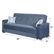 Zurich 89 in. Convertible Sleeper Sofa in Blue with Storage - Gate FurnitureSleeper Sofa